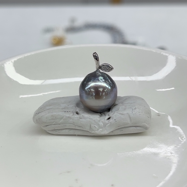 银S925镶嵌吊坠(不含链)海水珍珠12-13mm