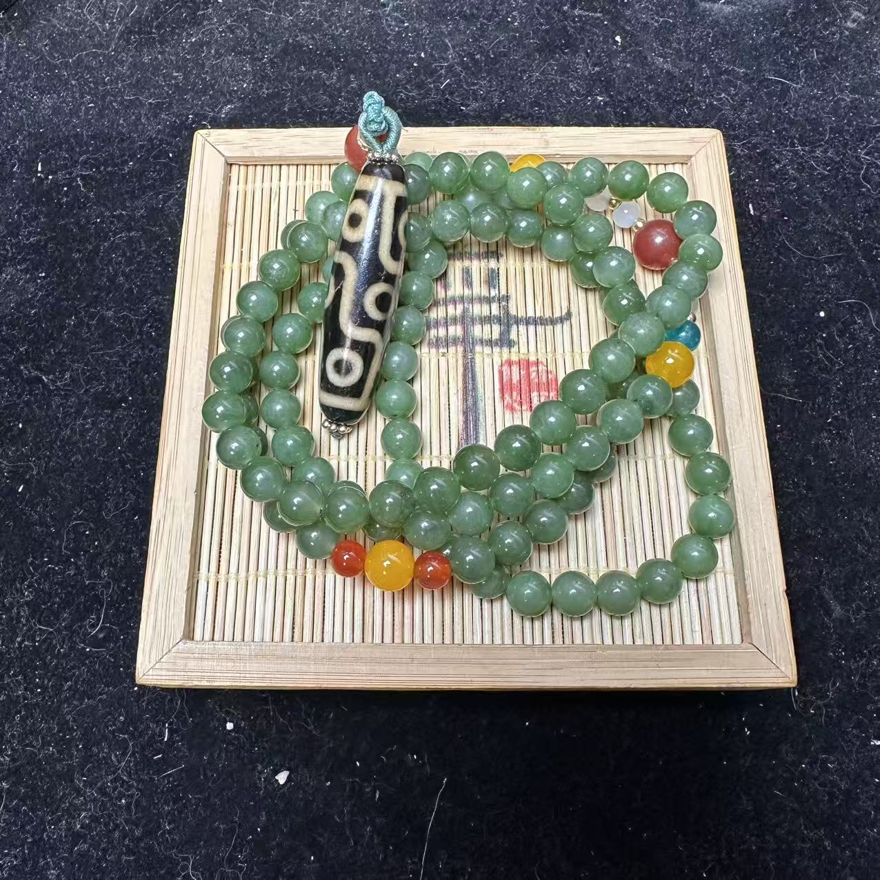 和田玉碧玉圆珠项链0315