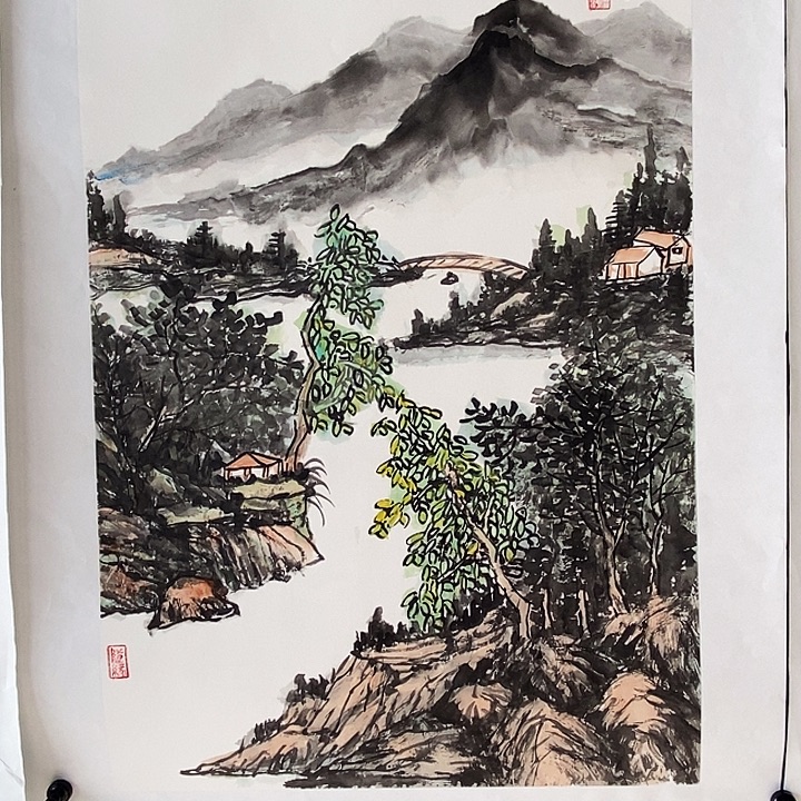 国画四尺三开手绘作品