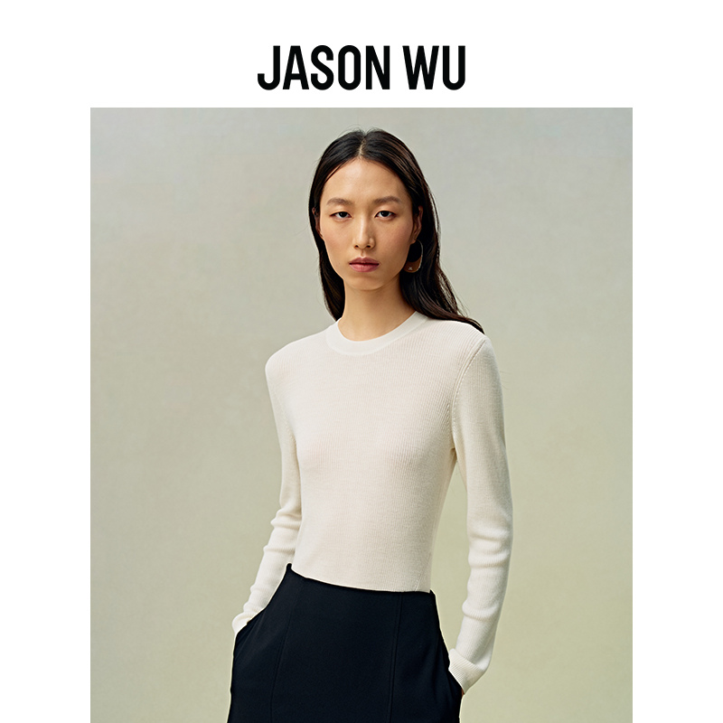 羊毛衫|JASON WU秋冬新款圆领修身100%绵羊毛打底针织衫上衣女