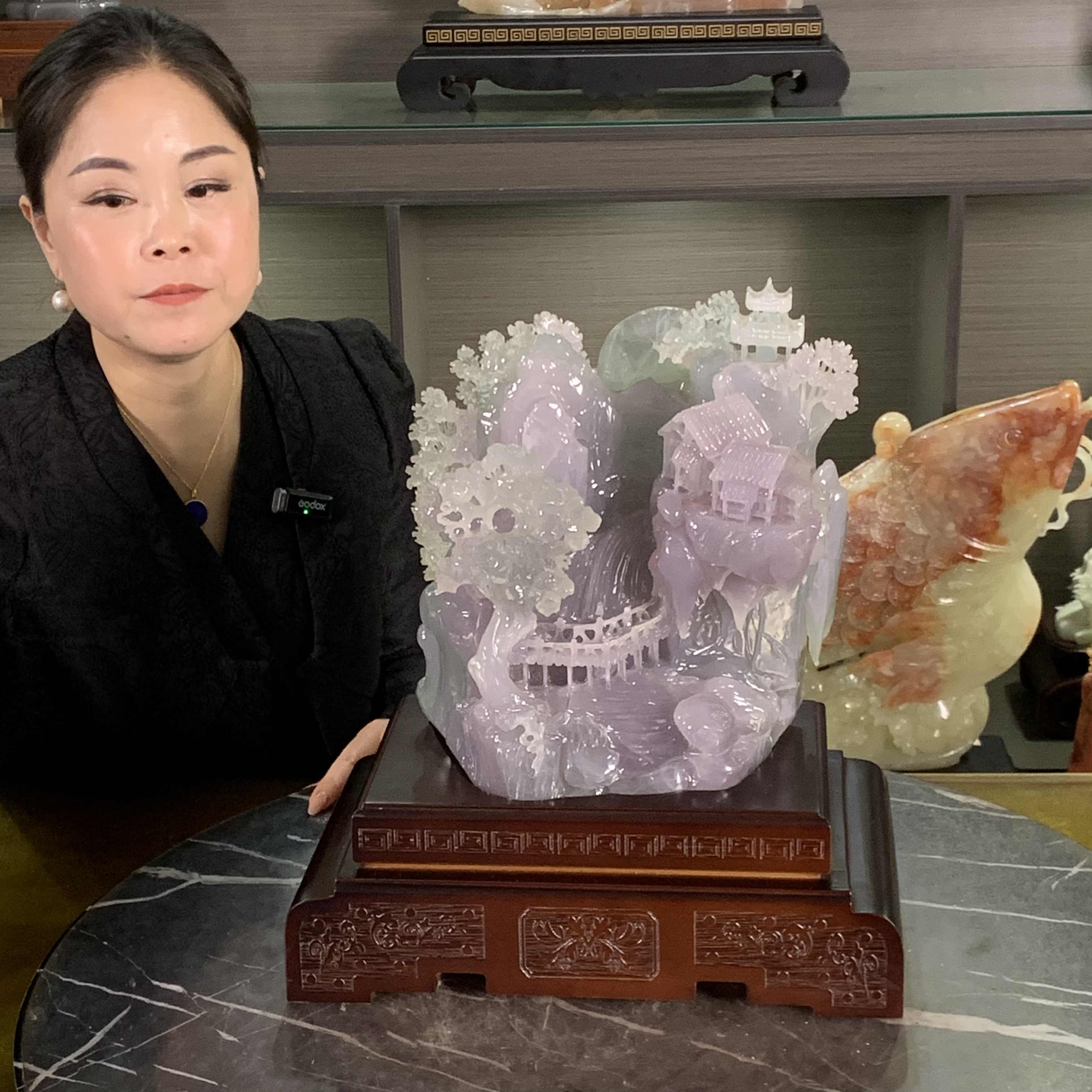 家居摆件中式客厅办公室玄关书房伊朗红花冰古青山水大象貔貅葫芦