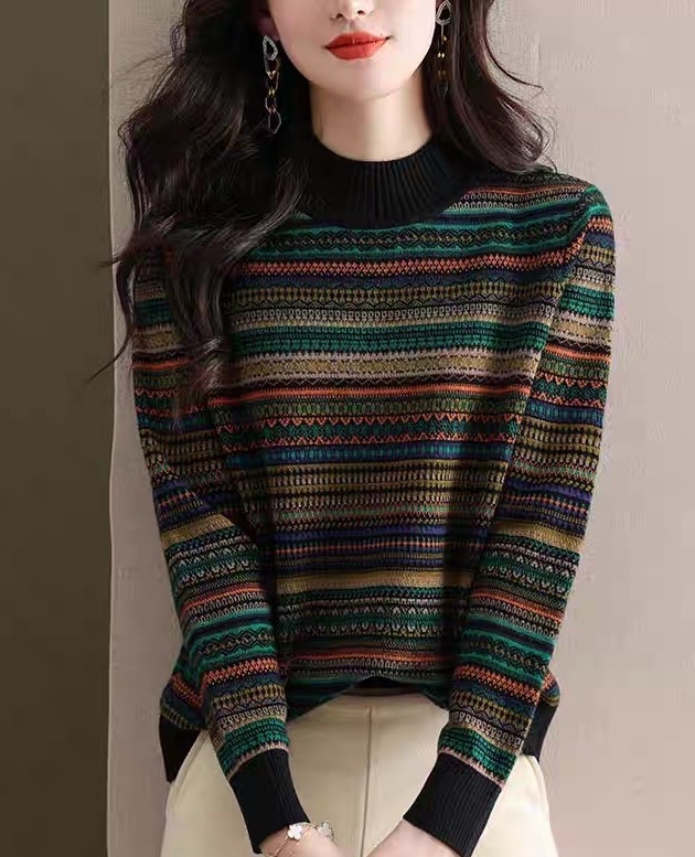 25年秋冬新款内搭长袖宽松厚款条纹衫