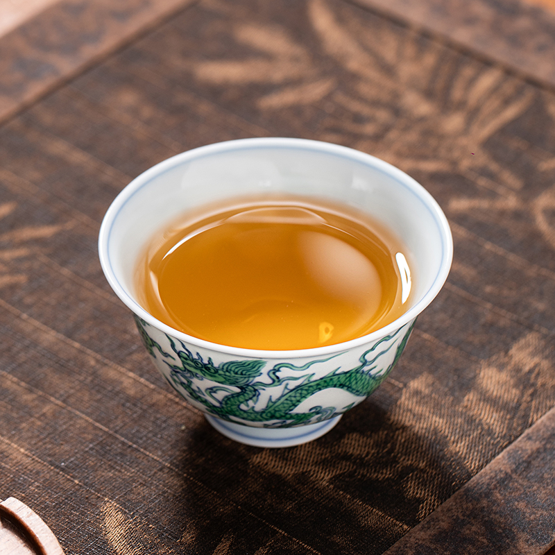 五里雾青花斗彩龙纹仿明青花压手杯景德镇手工绘茶具仿古青花龙纹