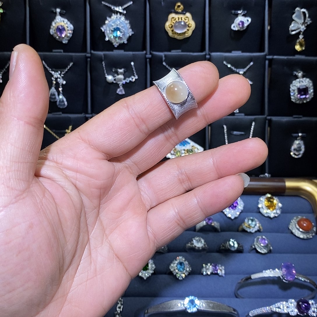 和田玉银S925镶嵌戒指