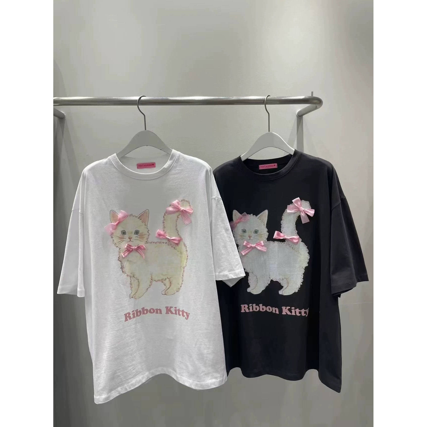 【清货】2025夏可爱立体蝴蝶结猫咪短袖T恤(95%棉) D367 367 M