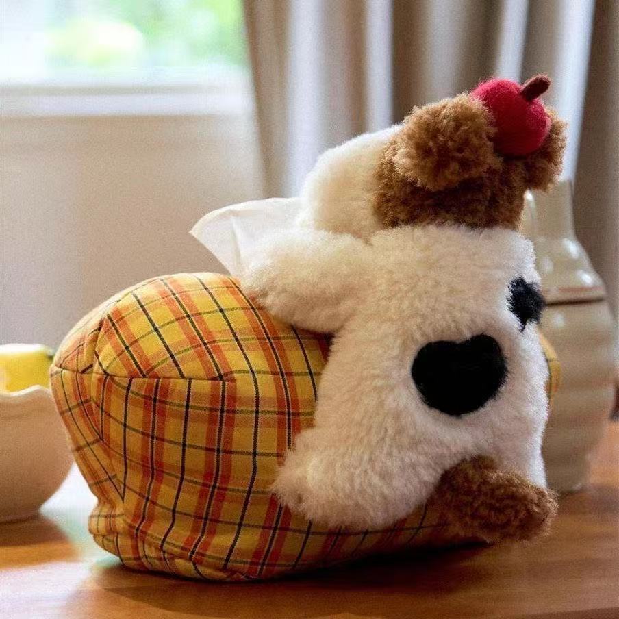 黄格子狗狗趣味摆件抽纸包