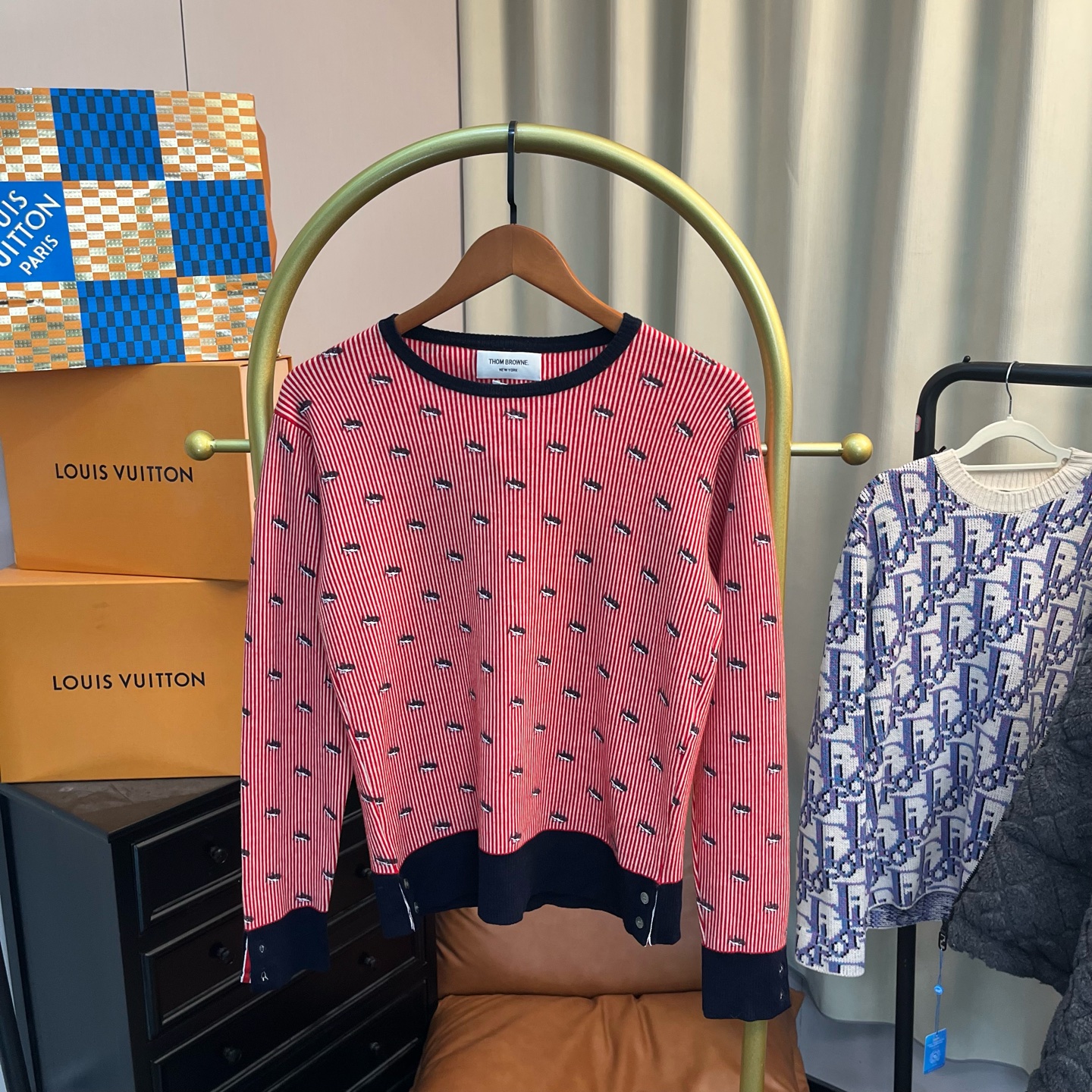 99新 THOMBROWNE 梅芙 红色眼睛条纹卫衣 