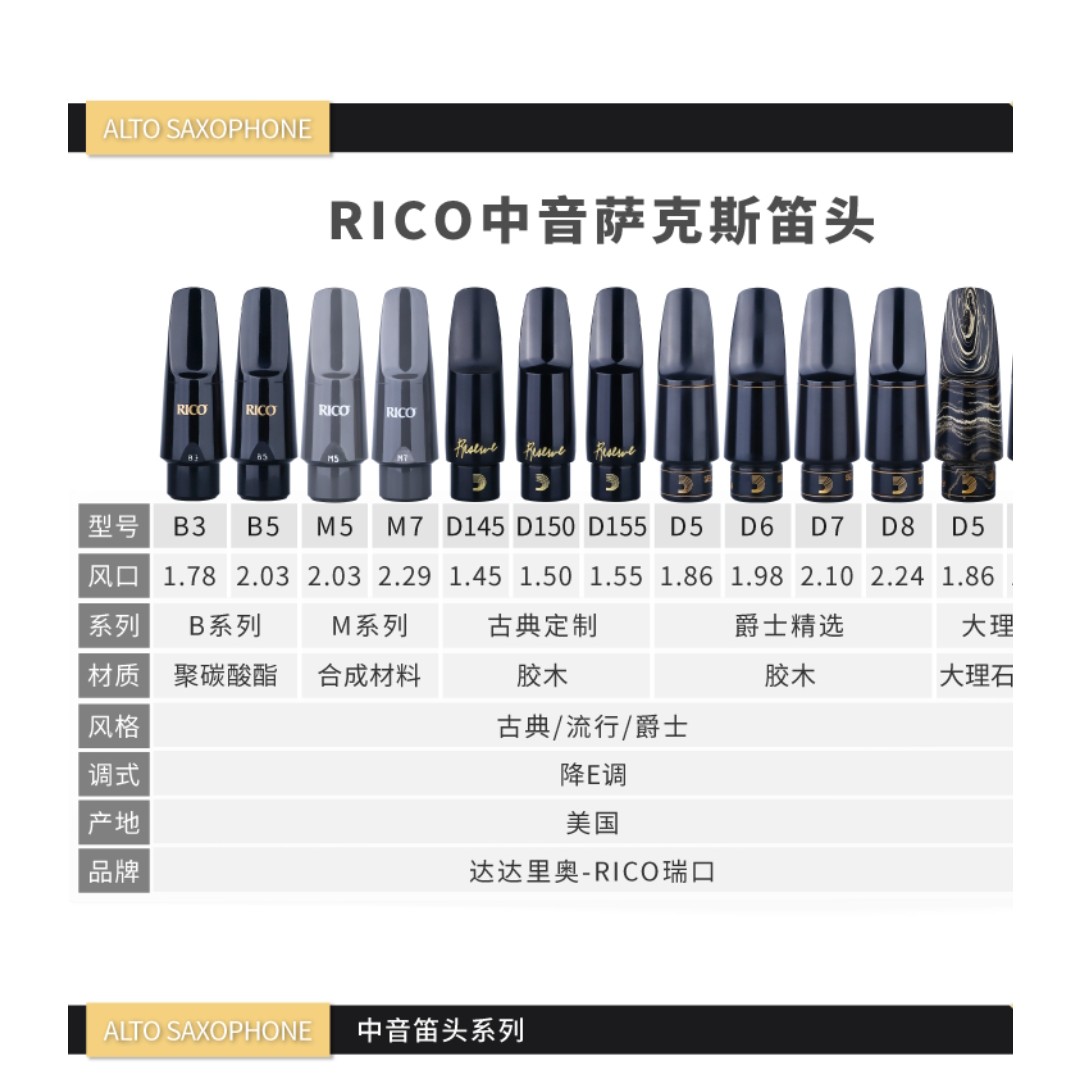 达达里奥RICO萨克斯中音降E调笛头