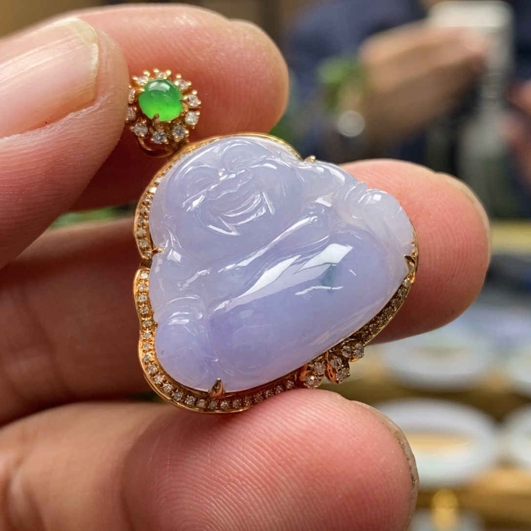 翡翠颈饰18K金镶嵌挂件