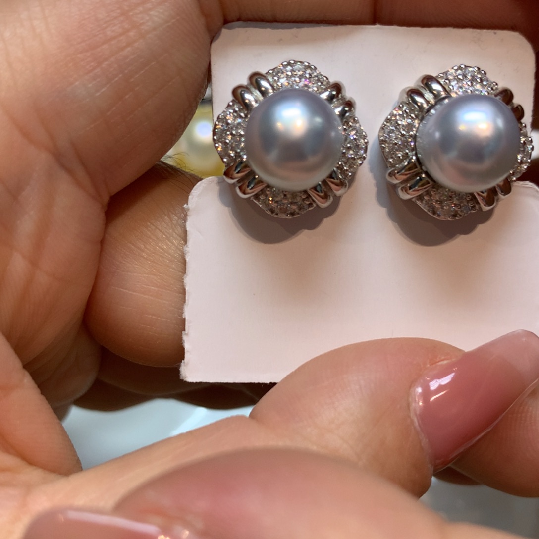 海水珍珠耳饰银S925镶嵌