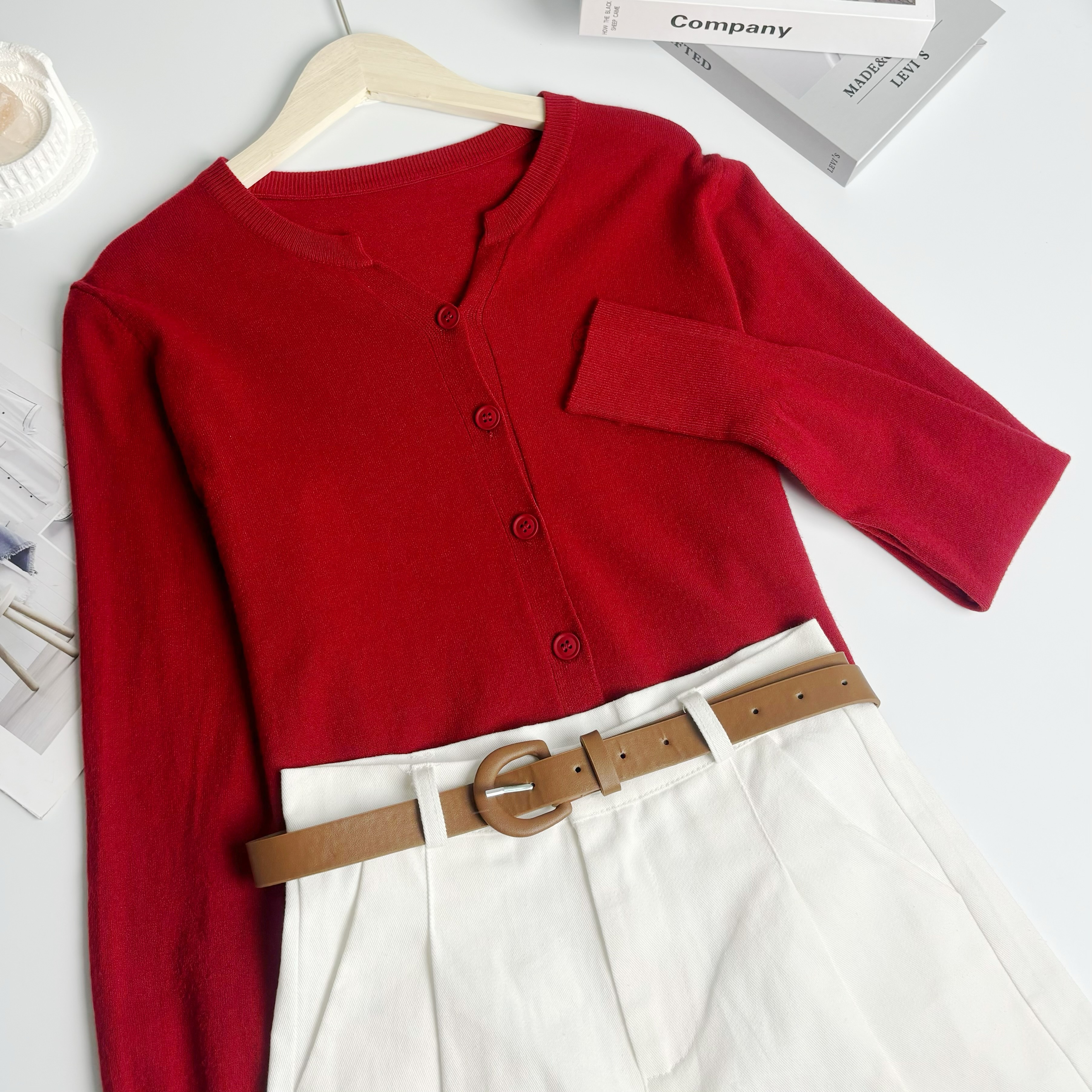 玲姐定制-剪刀领外搭长袖保暖有无图案随机外套针织开衫105115