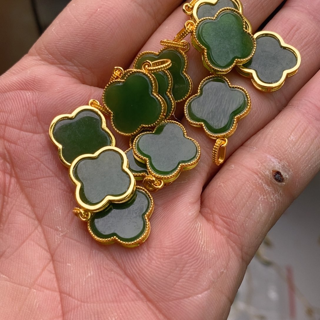 和田玉（碧玉）手链银S925镀金镶嵌