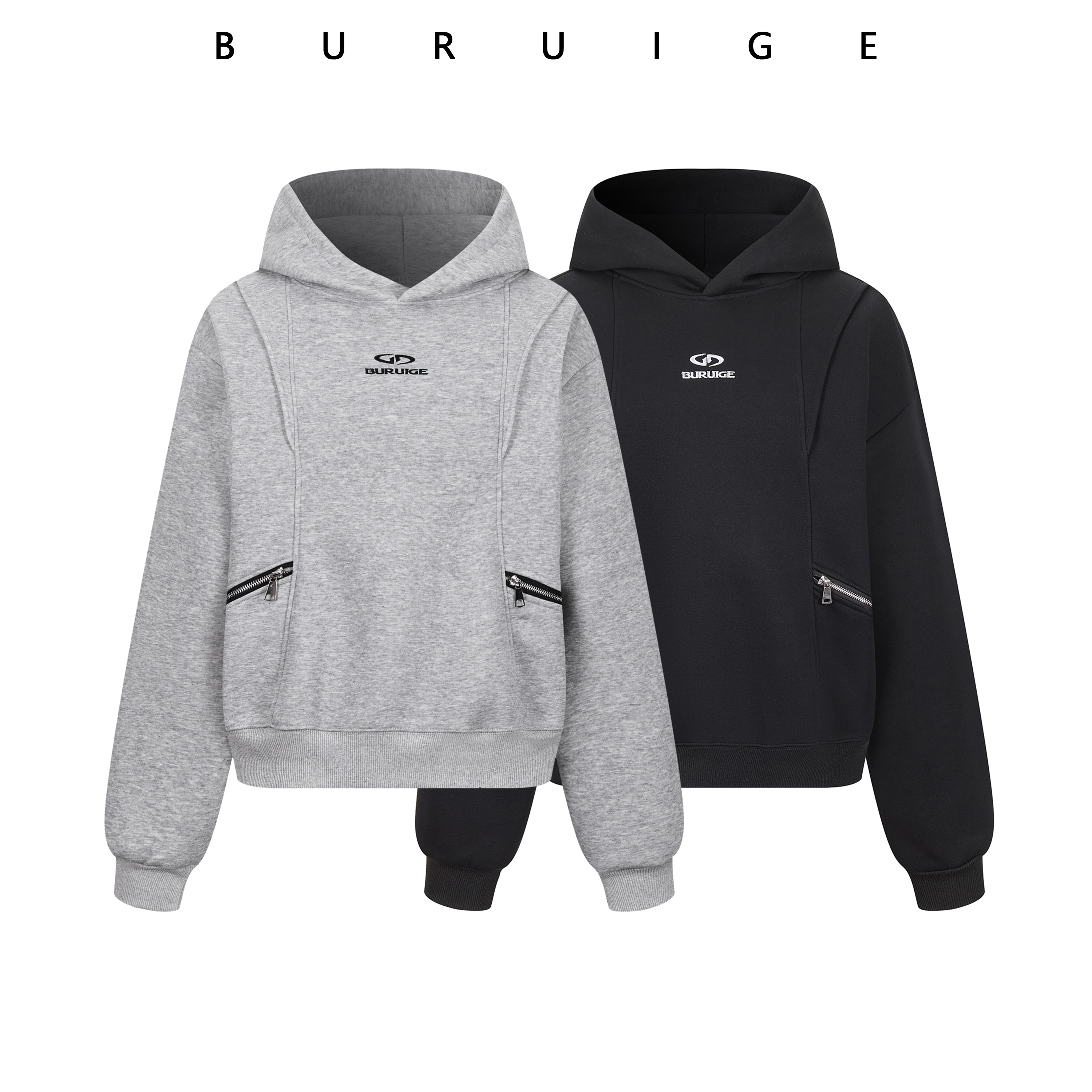BURUIGE【原创设计】美式高街解构设计感潮牌卫衣男女慵懒百搭外套