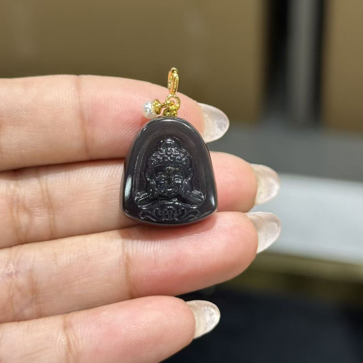 和田玉颈饰银s925镶嵌烟紫乐乐佛TZ拍一发一