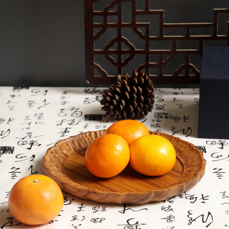 缅甸柚木太阳花果盘家用创意盘子250*250*20
