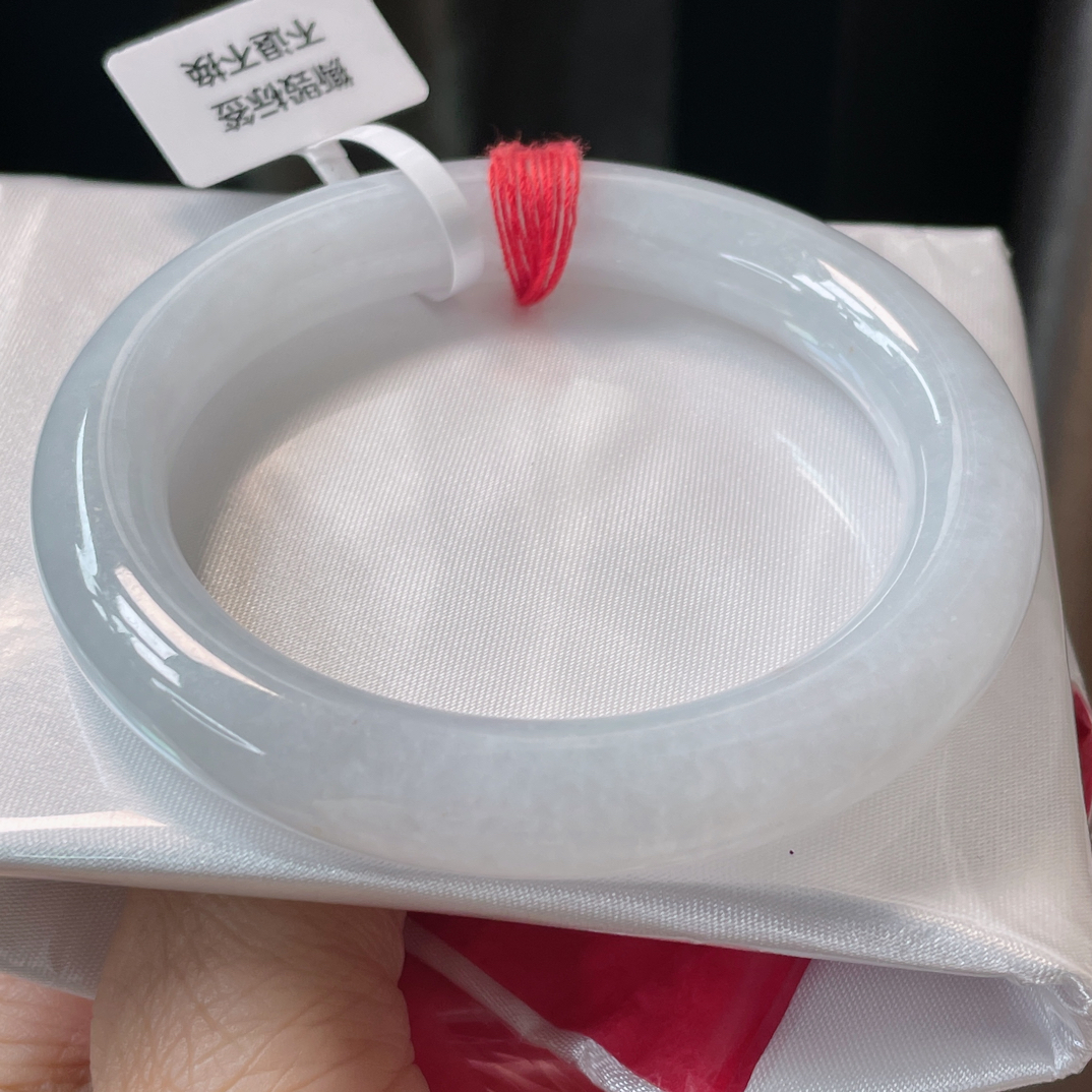 2810缅甸天然A货翡翠手镯54圈冰润白月光圆条手镯时尚百搭少女款