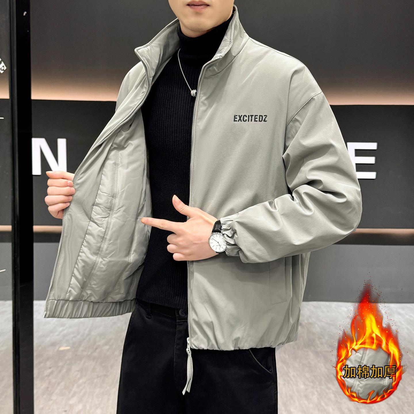 潮牌工装男士夹克外套男款秋冬季2025新款加棉加厚时尚立领上衣服