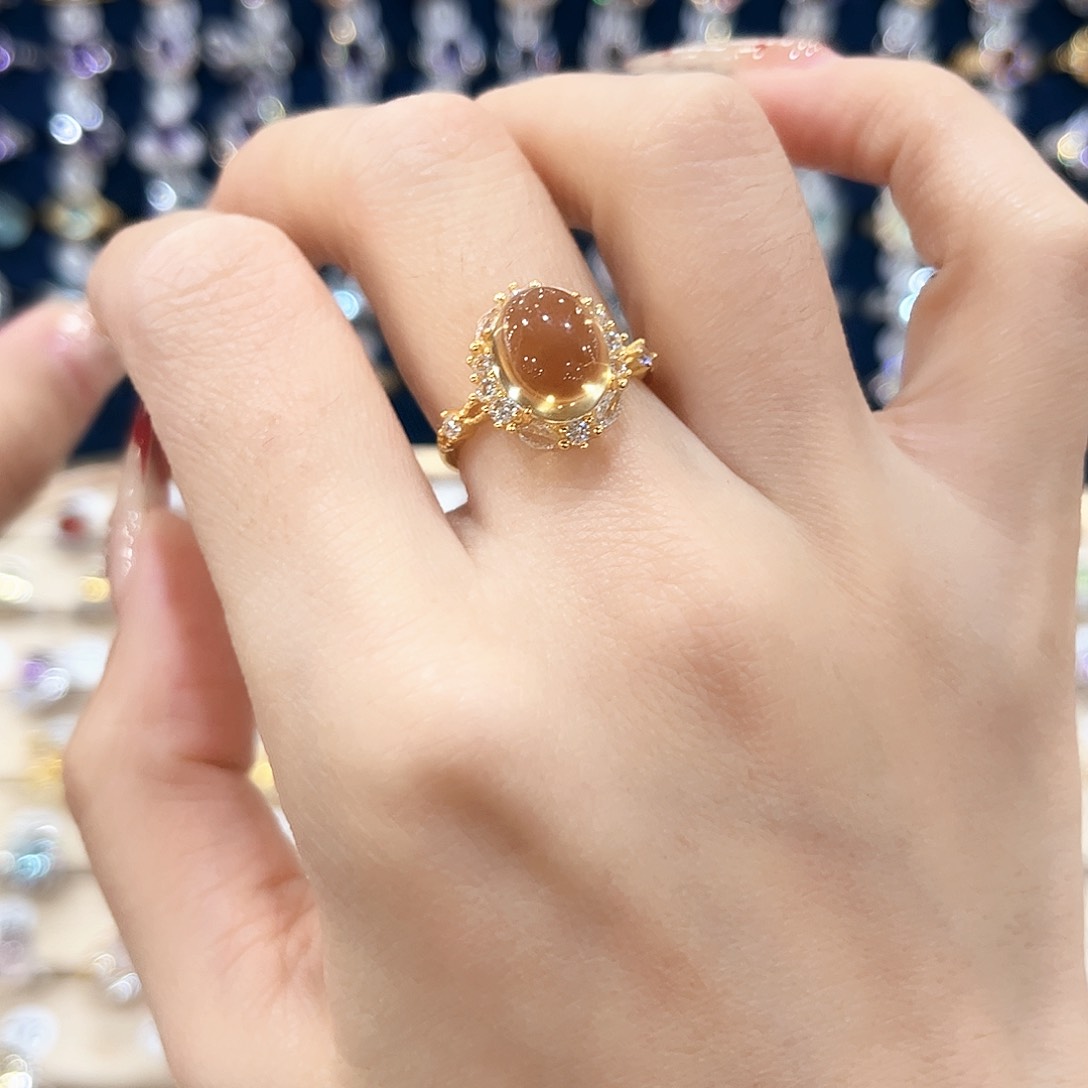 黄晶女款银S925镶嵌戒指