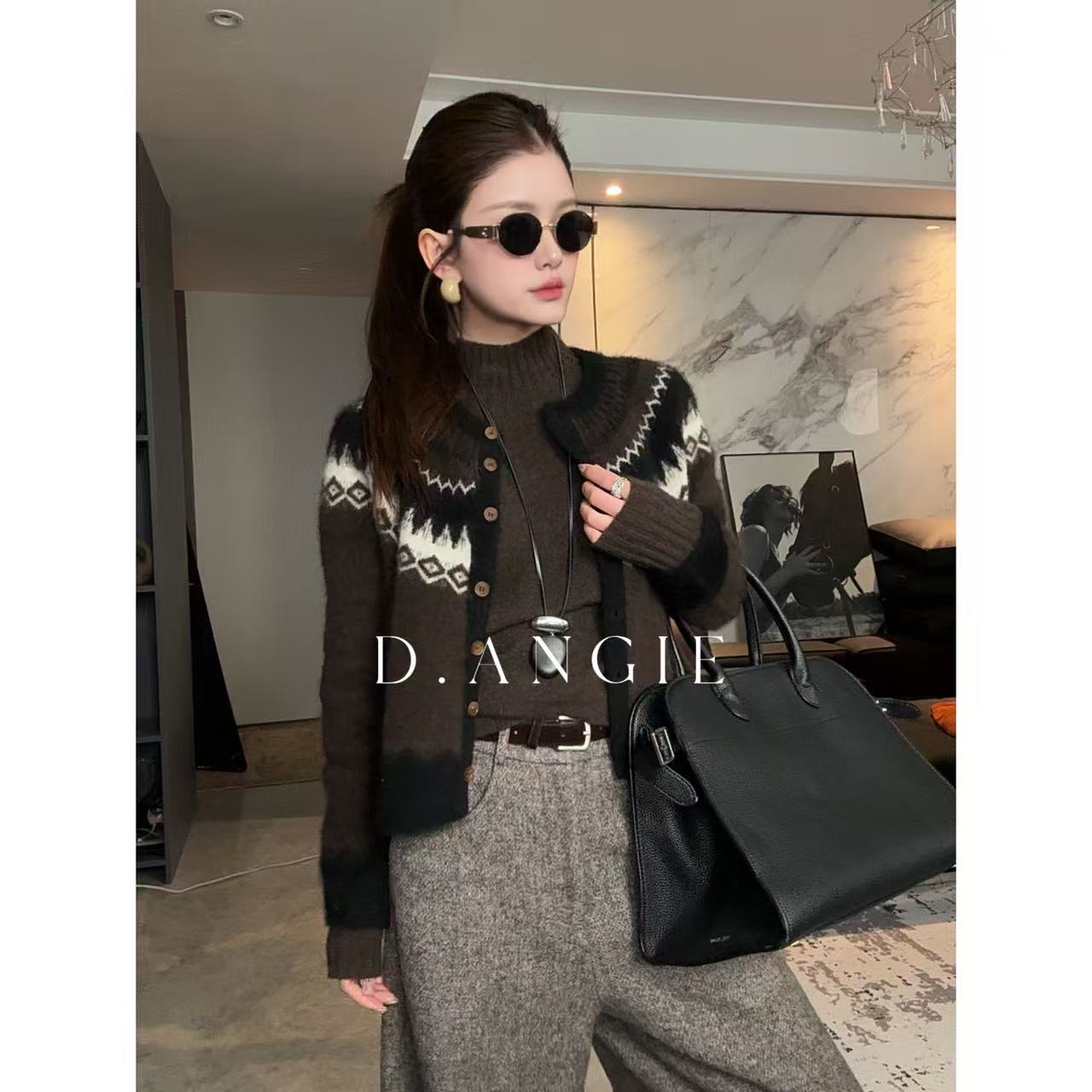 D.Angie【思绪荒野】100%牦牛绒拉绒北欧风复古费尔岛文艺毛衣开衫