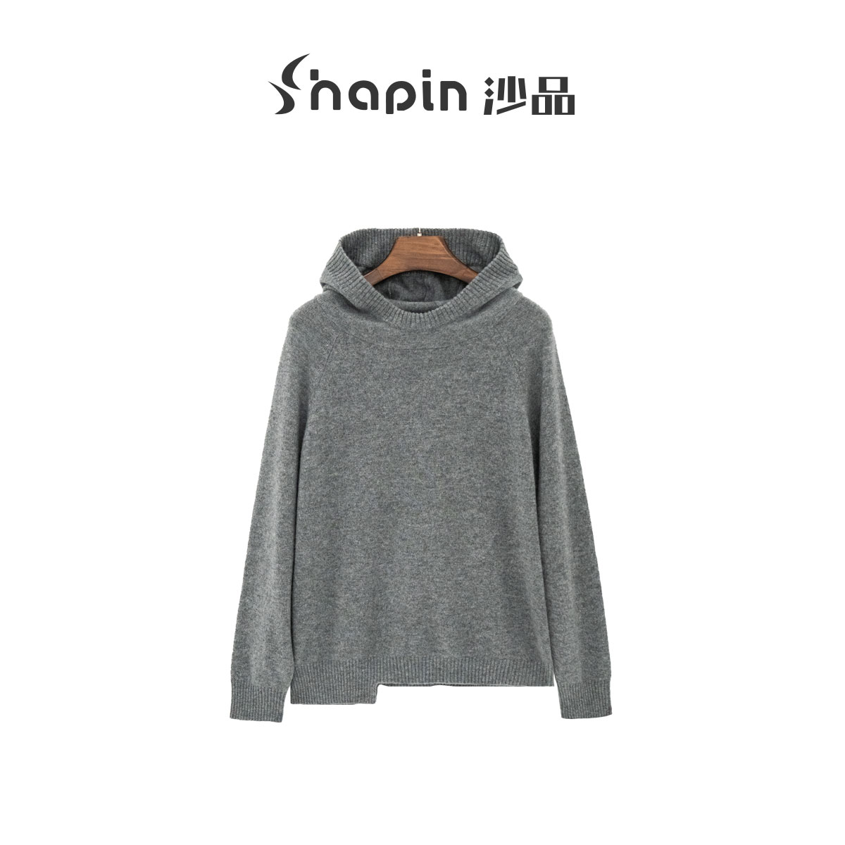 个性纯山羊绒灰色连帽套衫宽松针织RD21110