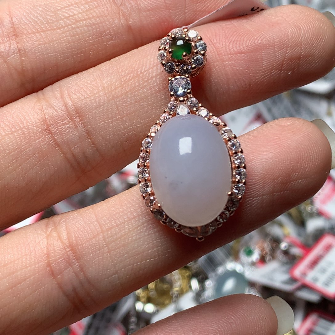 翡翠戒指银S925镶嵌天然翡翠吊坠