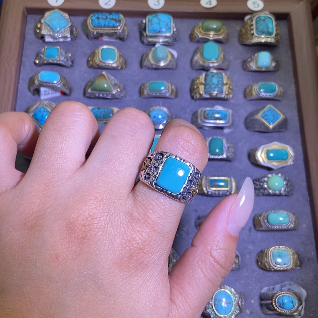 睡***够绿松石银S925镶嵌戒指