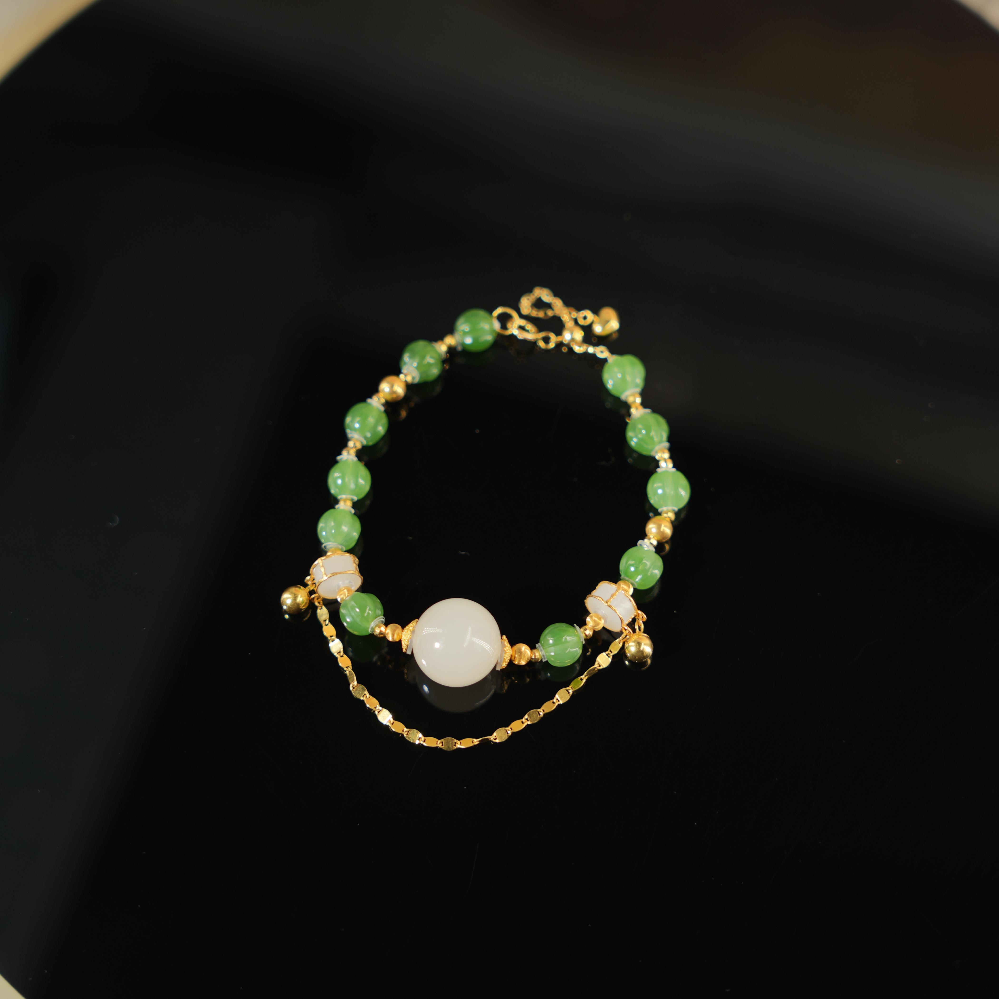 翠山-天然和田玉18K金手链