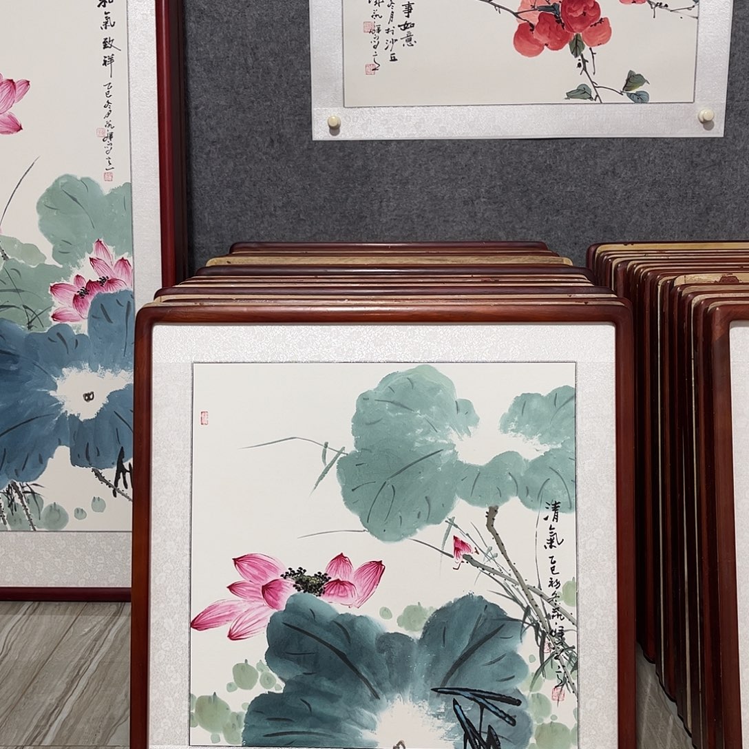 国画书画作品带框63×63