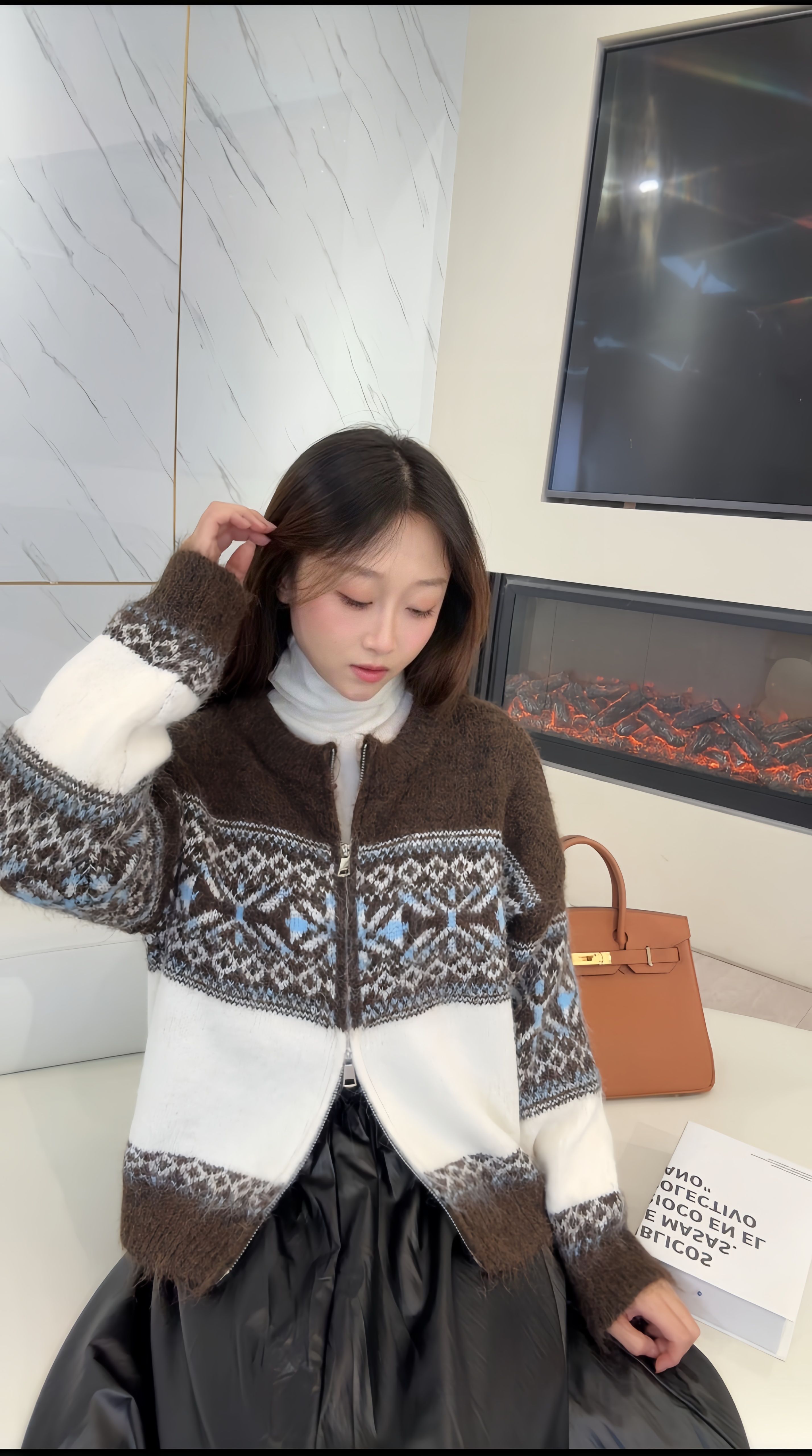 【壹壹专属】费尔岛温柔暖冬新款撞色针织开衫KS2683