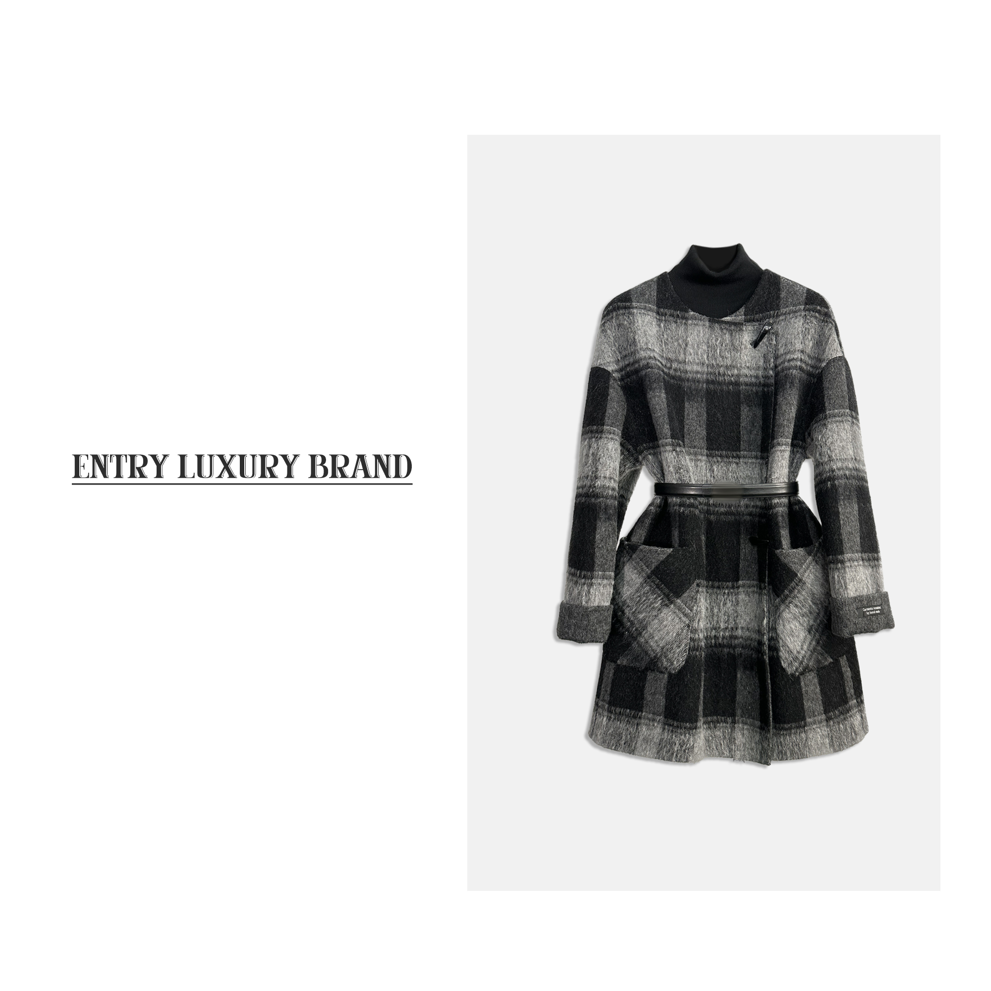 2025年秋冬新款百搭翻领轻奢时尚格子设计师毛呢外套2435338