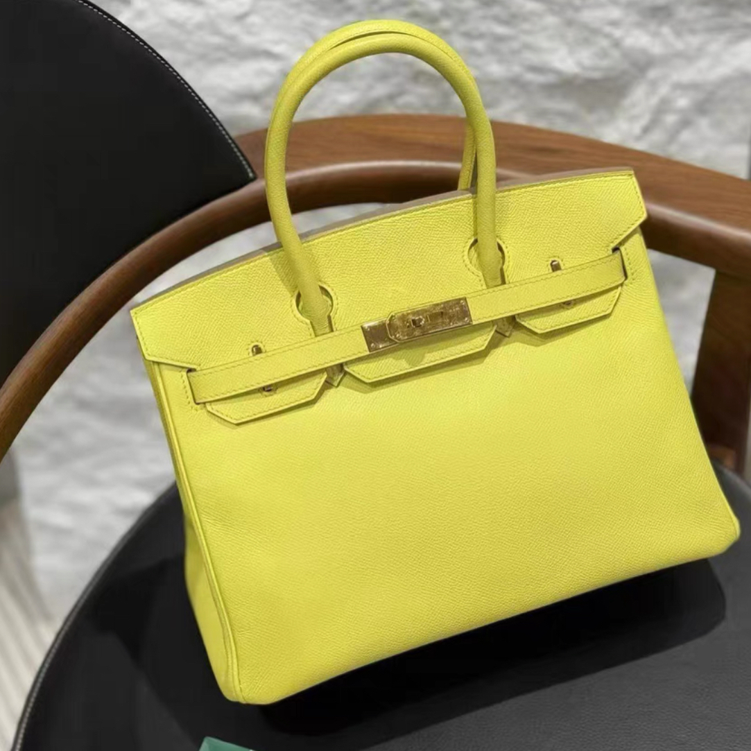 99新 Hermes/爱马仕 bk35柠檬黄e皮框q手提包