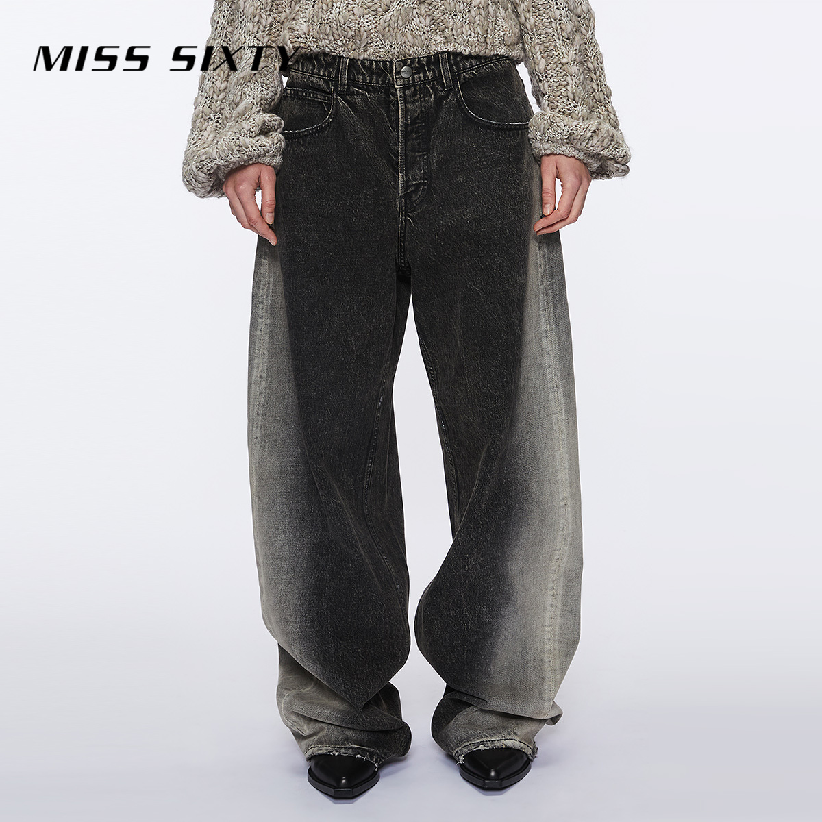 Miss Sixty牛仔裤女低腰阔腿裤渐变色小众复古设计感