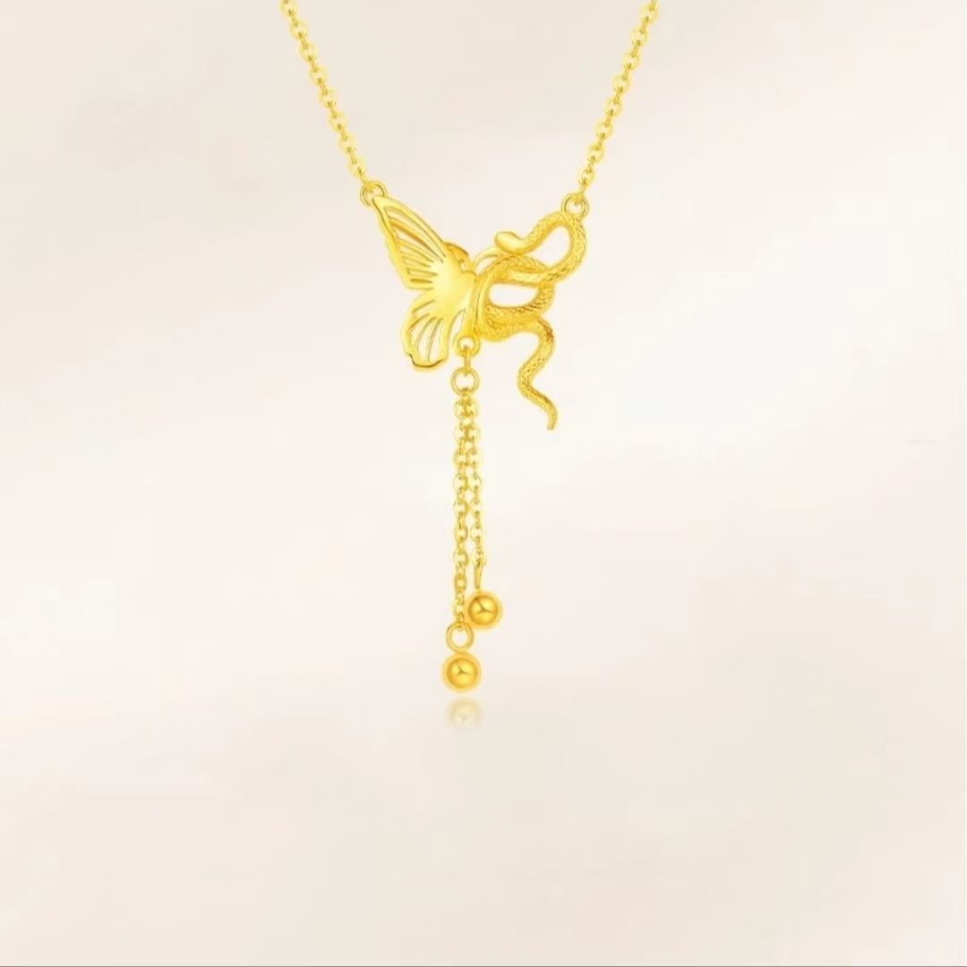 【金展珠宝】足金  金蛇与蝴蝶套链