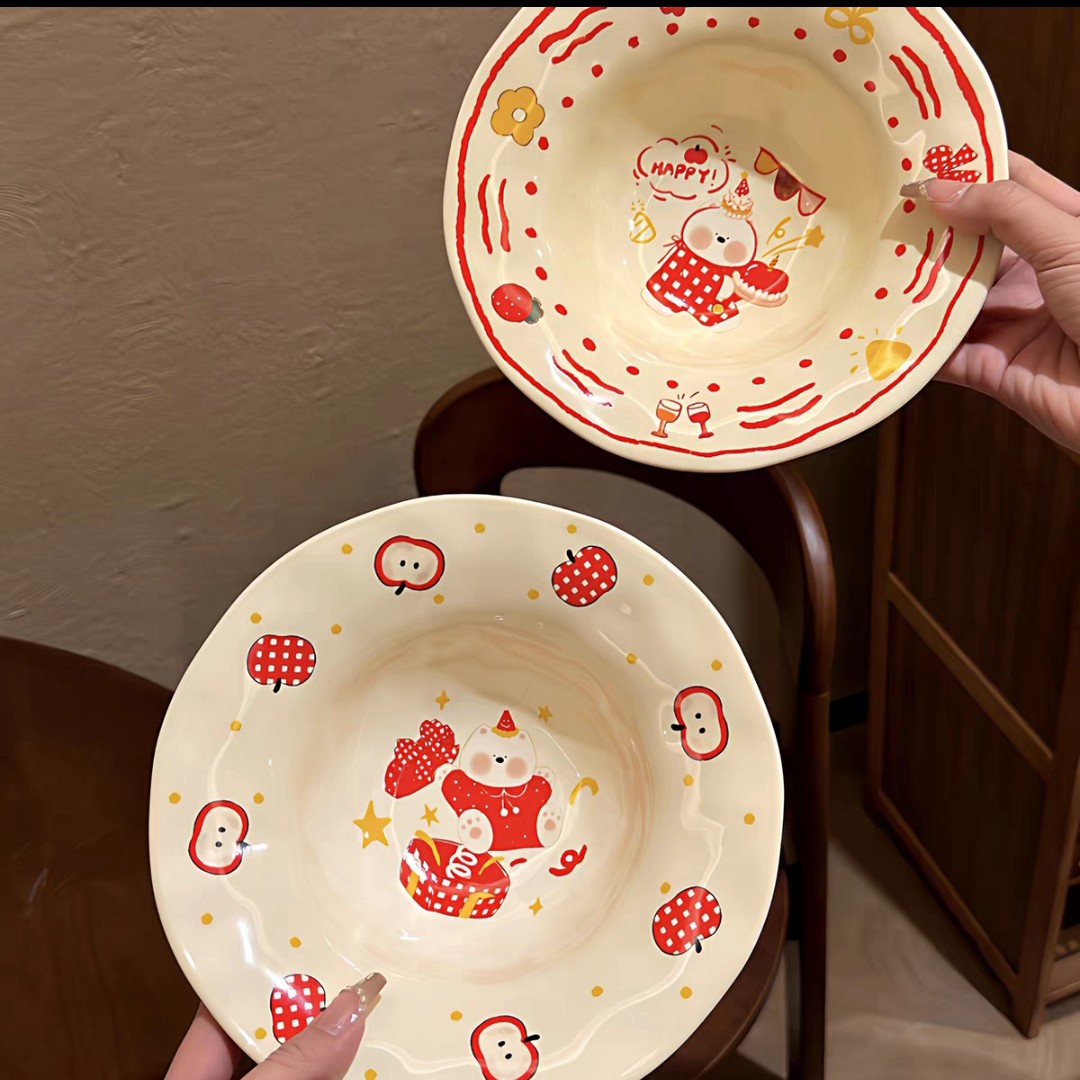 卡通陶瓷杯可爱小狗陶瓷汤面碗草帽碗沙拉酸奶碗高颜值餐具礼物