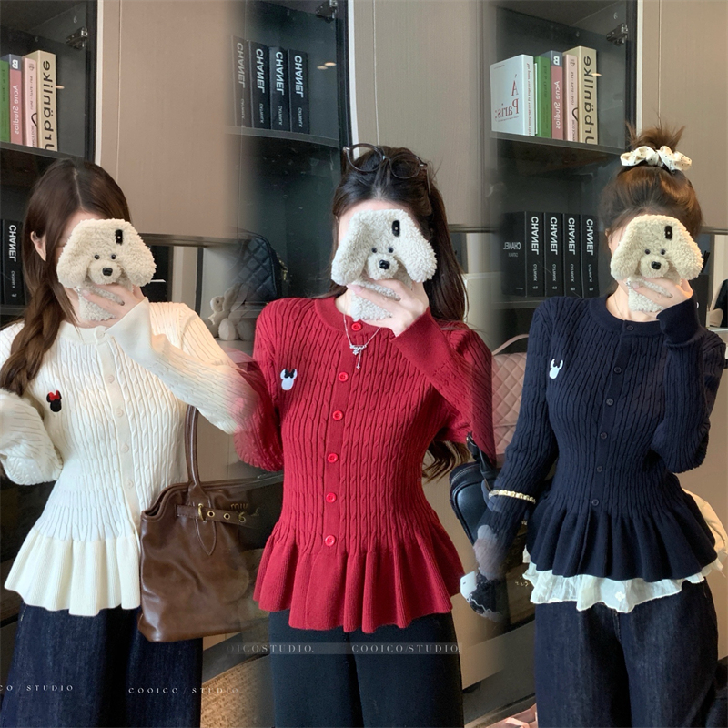 【运费险】大码女装秋冬胖mm荷叶边针织开衫麻花毛衣长袖遮肉外套