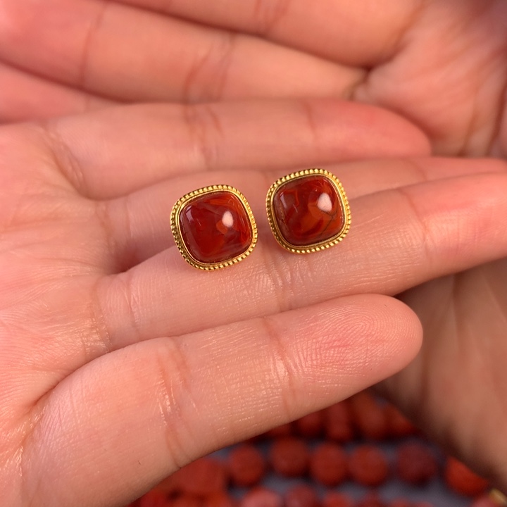 南红玛瑙天然川料瓦西方糖耳钉7大➕尺寸银S925镀金镶嵌