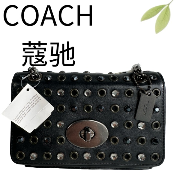 95新 COACH/蔻驰 95新黑色镶钻斜挎包G25905392底长17X11