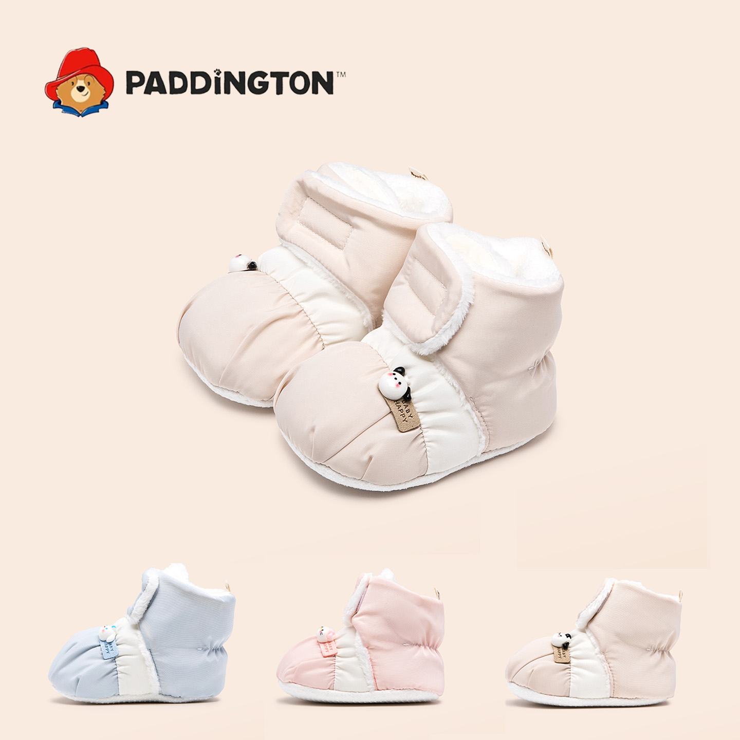 帕丁顿熊秋冬3-9月软底婴儿袜鞋加绒步前鞋0-1岁男女宝宝保暖不掉
