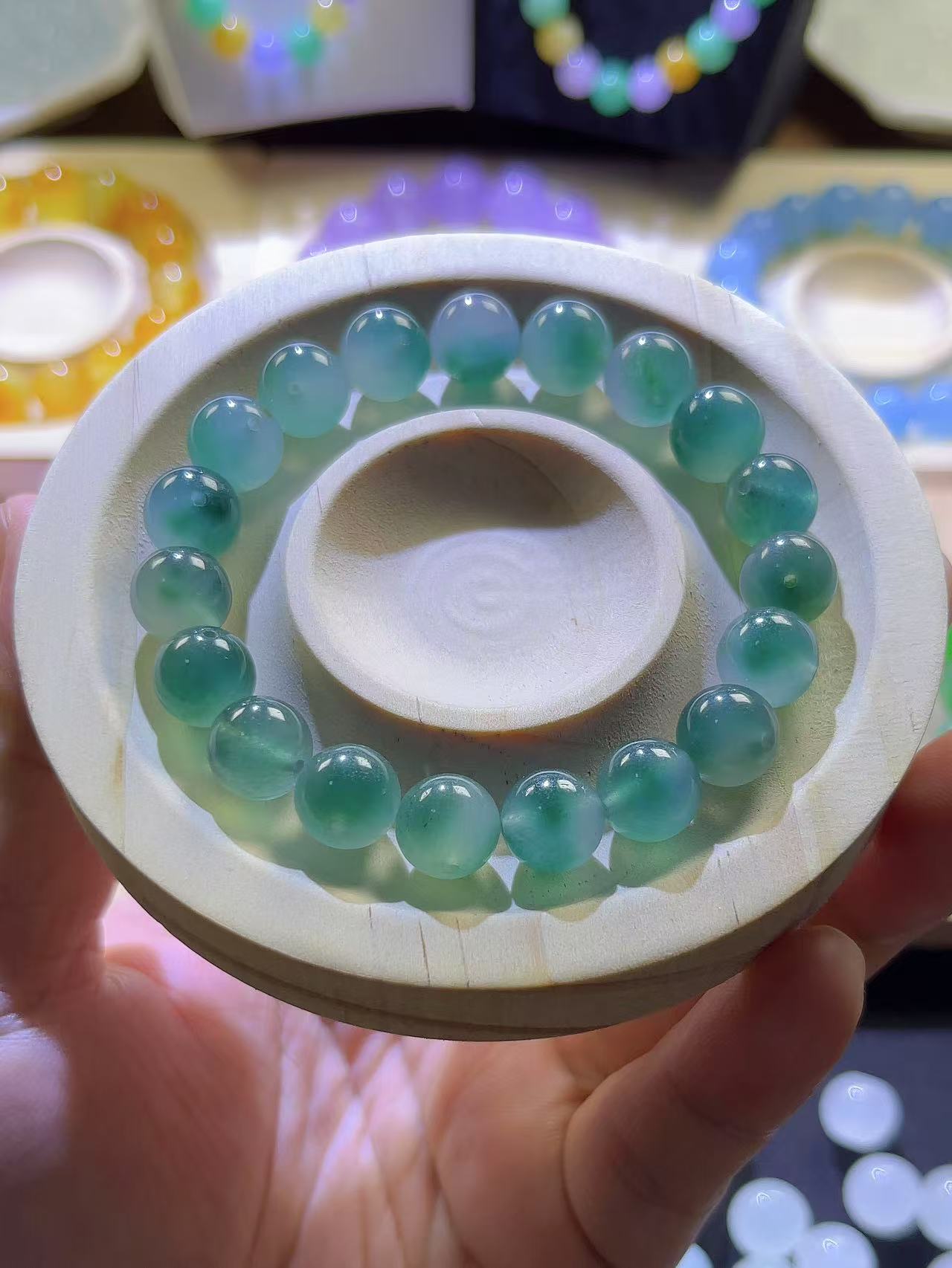 正品卡10MM缅A玻飘蓝花珠子多样性发一（PL010)
