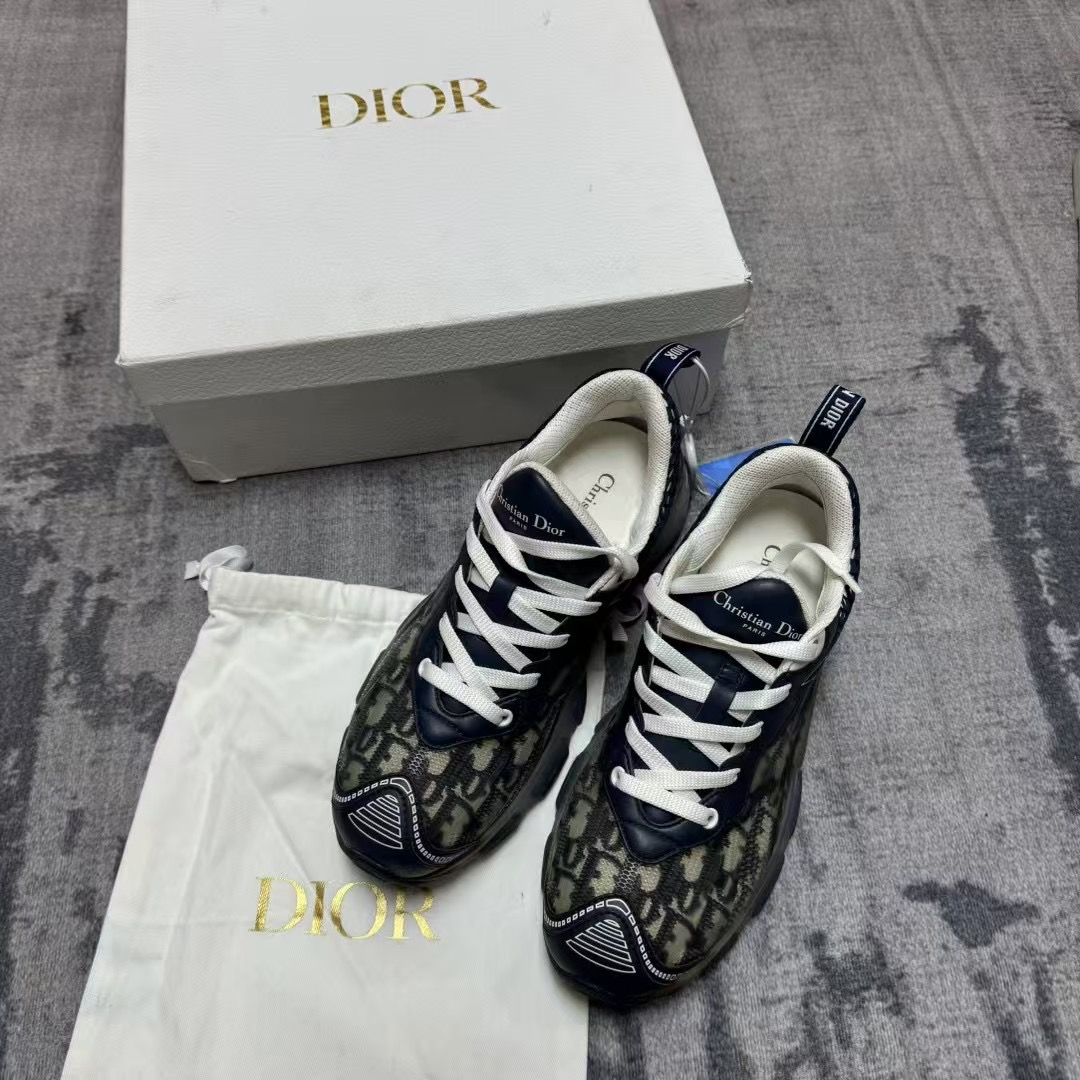 全新/DIOR/迪奥/葡萄籽奢潮/Vibe满印运动鞋深蓝色/38.5码