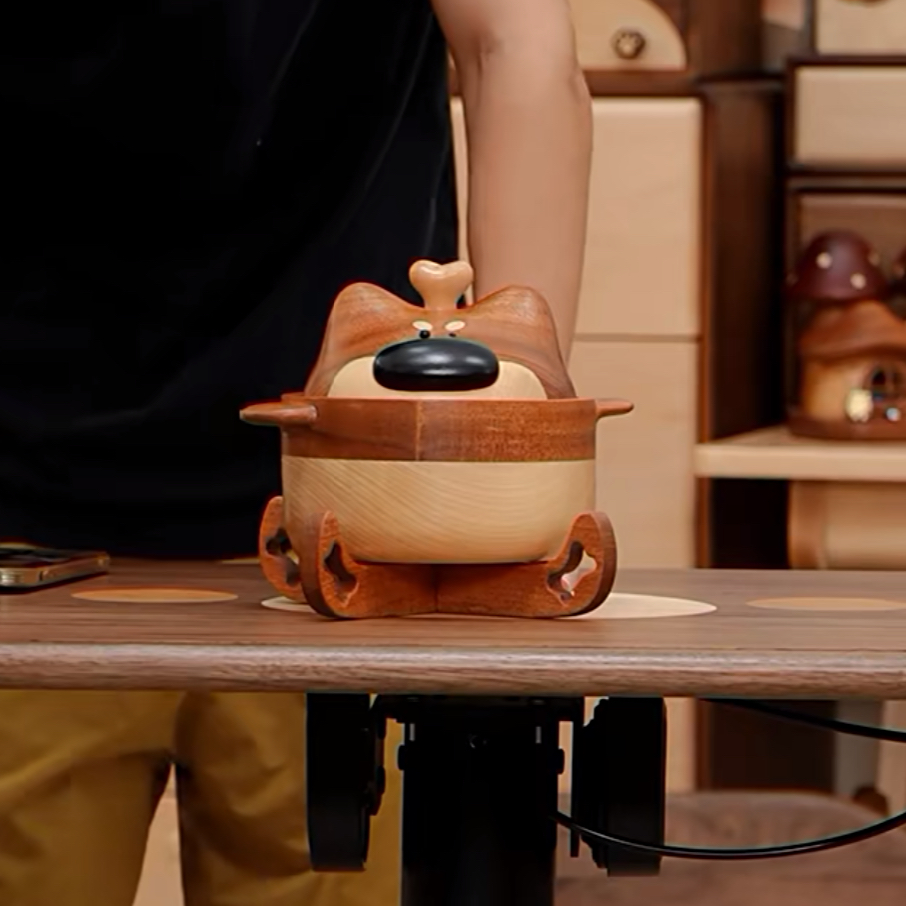 木质可爱小狗锅实木桌面饰品摆件送人礼物