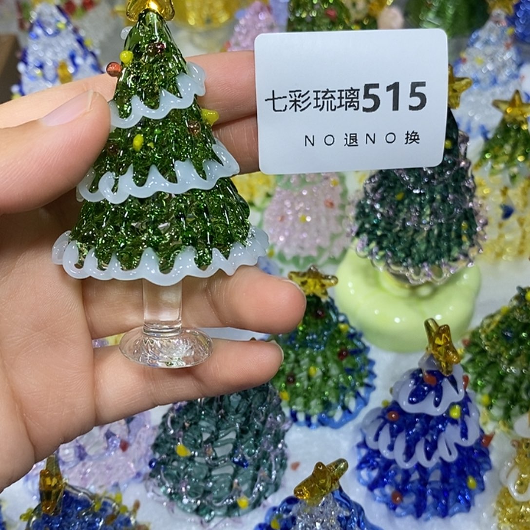 饭***拼颈饰玻璃515绿白圣诞树