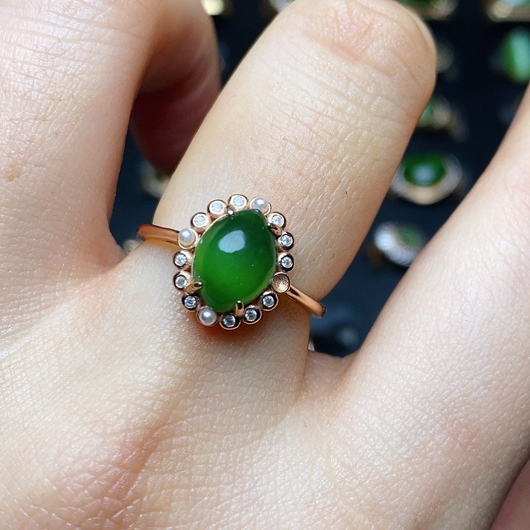 和田玉（碧玉）戒指银S925镶嵌