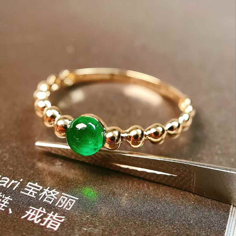 8囍珠宝 18k金 0.34ct 祖母绿戒指 潘杰希尔 简约百搭 精致仙气 