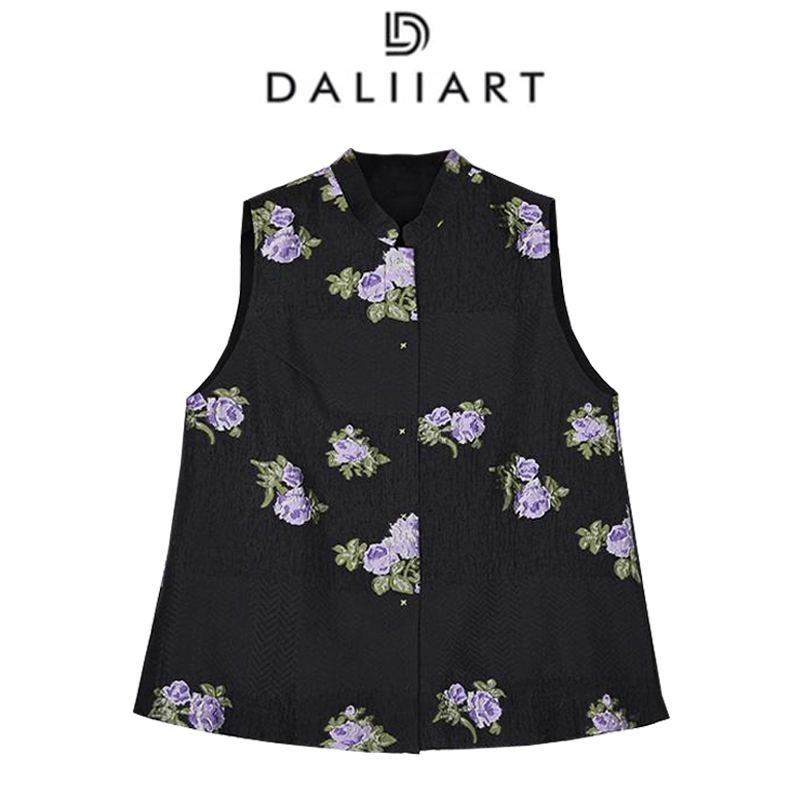 大丽上海滩 新中式紫色提花定织面料小立领马甲百搭DLWT0675