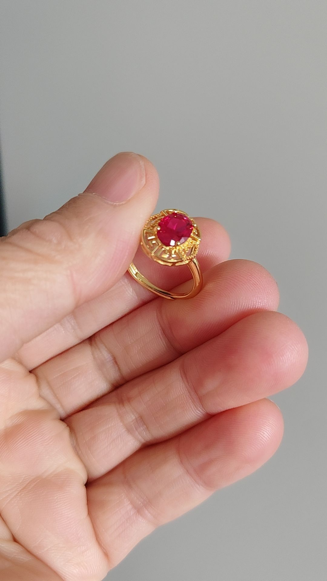 925银戒指 经典精美简约红色金色复古百搭轻奢