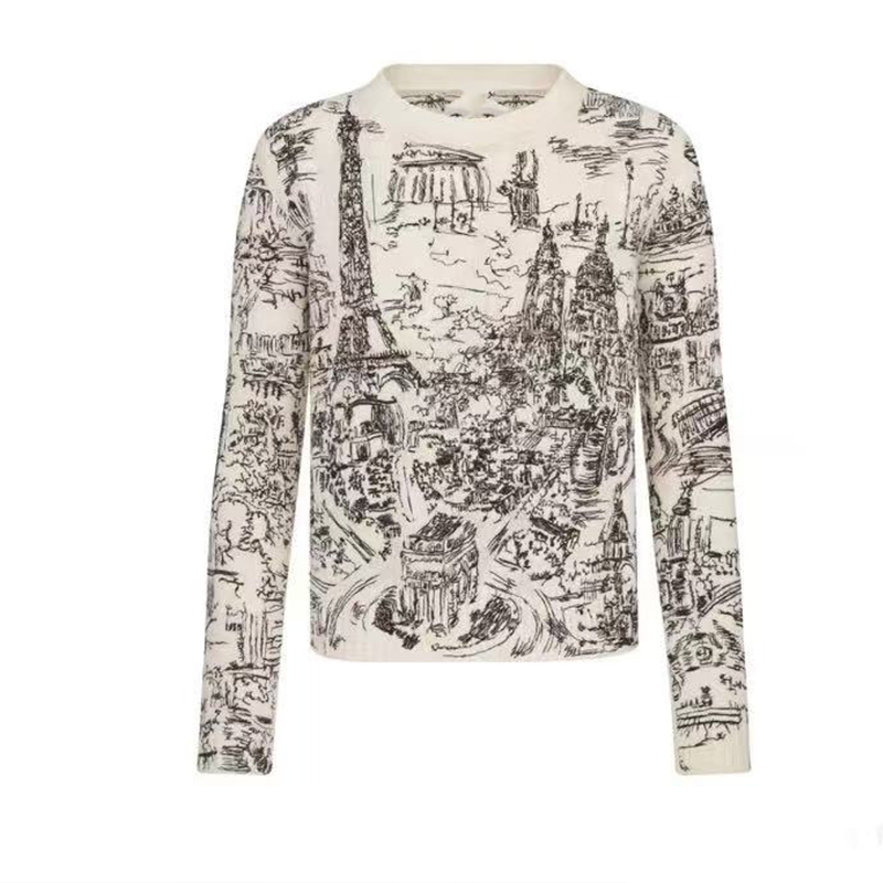 《327》南油高定时尚百搭重工刺绣山水画长袖气质休闲针织