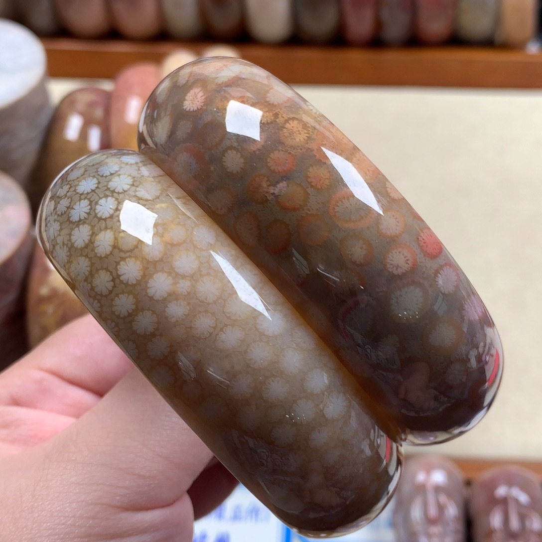 硅化珊瑚（珊瑚玉）10号58圈口原600/个85折未镶嵌