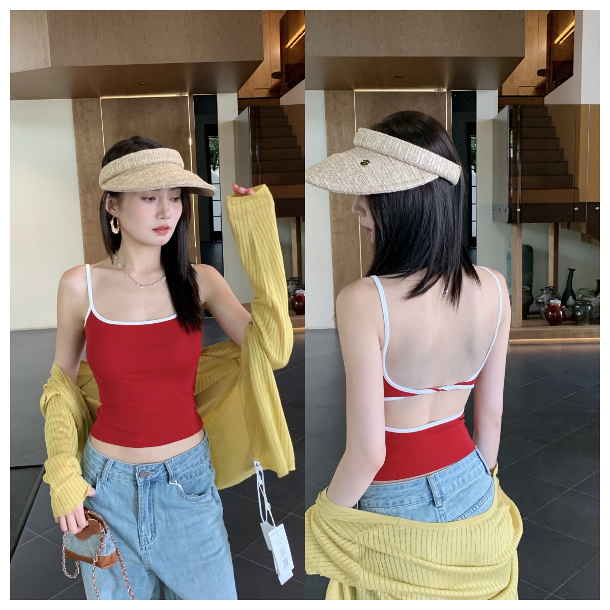 撞色麻花镂空小吊带背心女夏季外穿设计感小众修身百搭显瘦上衣