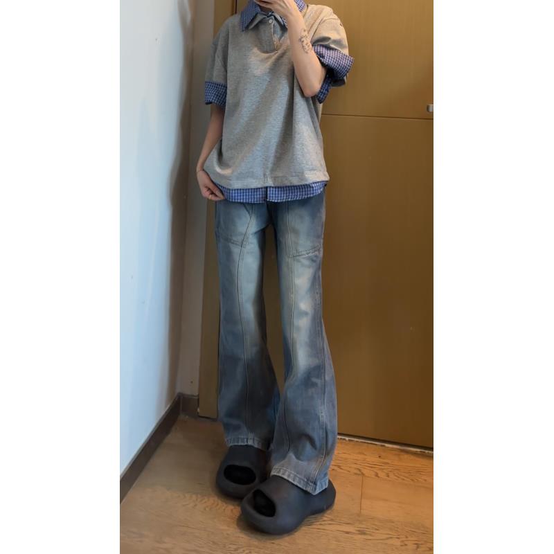 k14 港风潮男女夏季新款牛仔裤嘻哈潮高街潮流痞帅长裤潮